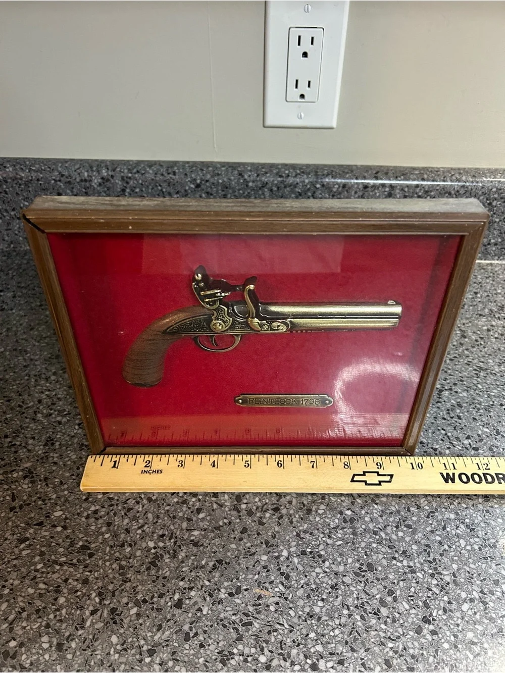Antique-Style Brass Pistol Wall Art - Red